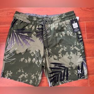 Hurley Olive Green Tropical Print Board Shorts
